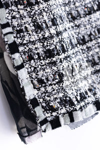 CHANEL 04S Black White CC Logo Wool Silk Cotton Lesage Tweed Skirt 38 シャネル ブラック ホワイト CC ロゴ ウール シルク コットン ルサージュ ツイード スカート 即発