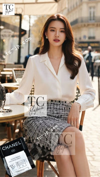 CHANEL 04S Black White CC Logo Wool Silk Cotton Lesage Tweed Skirt 38 シャネル ブラック ホワイト CC ロゴ ウール シルク コットン ルサージュ ツイード スカート 即発