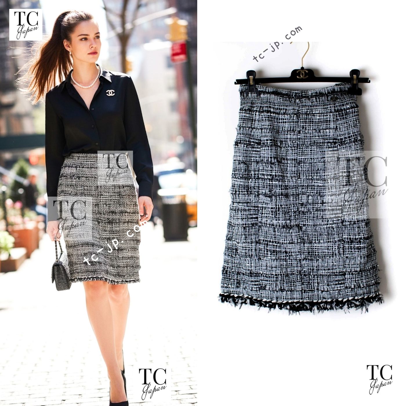 CHANEL 11S white black tweed women's skirt / シャネル レディース ホワイト ブラック ツイード スカート