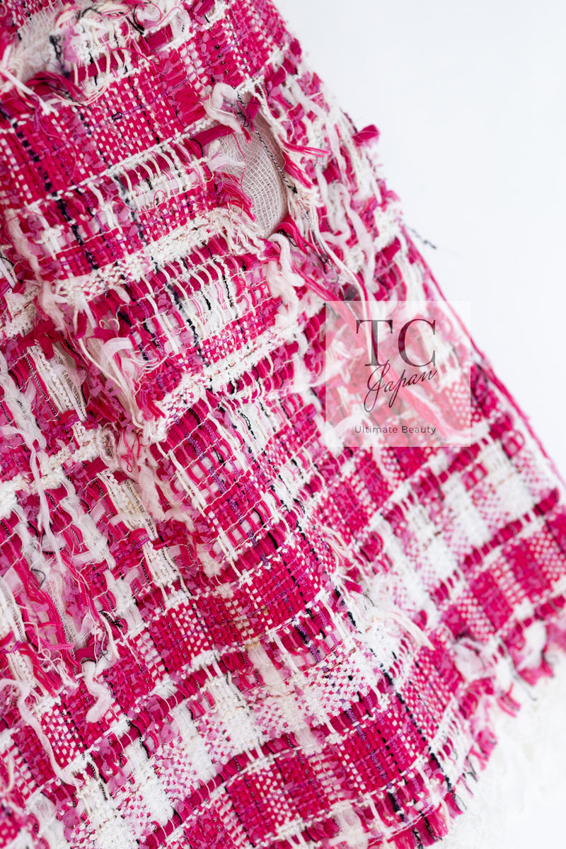 CHANEL 14S Pink Ivory Pearl Button Tweed Skirt 36 シャネル ピンク アイボリー パールボタン ツイード スカート 即発