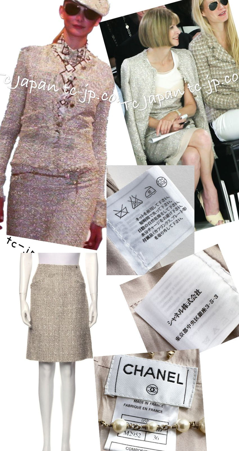 CHANEL 05S Beige Metallic Cotton Lesage Tweed Skirt 36 シャネル ベージュ メタリック コットン ルサージュ ツイード スカート 即発