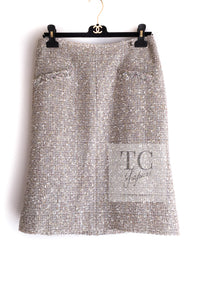 CHANEL 05S Beige Gold Silver Metallic Tweed Jacket Skirt Suit 44 46 シャネル ベージュ ゴールド メタリック ルサージュ ツイード ジャケット スカート スーツ 即発