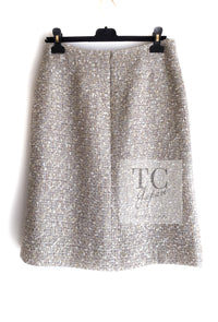 CHANEL 05S Beige Gold Silver Metallic Tweed Jacket Skirt Suit 44 46 シャネル ベージュ ゴールド メタリック ルサージュ ツイード ジャケット スカート スーツ 即発