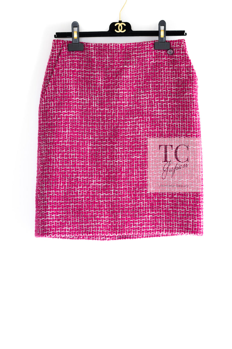 CHANEL 22A Raspberry Pink Wool Blend Tweed Skirt 36 シャネル ラズベリー ピンク ウール 混合 ツイード スカート 即発