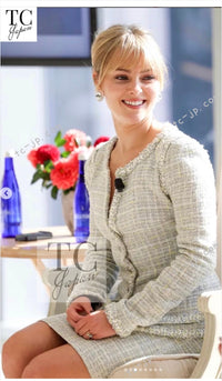 CHANEL 09S Light Gray Mint Cotton Wool Tweed Jacket Skirt Suit 34 シャネル ライト グレー ミント コットン ウール ツイード ジャケット スカート スーツ 即発