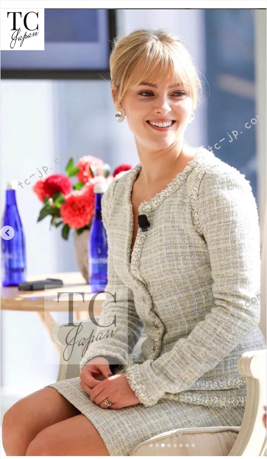 CHANEL 09S Light Gray Mint Cotton Wool Tweed Skirt 34 シャネル ライト グレー ミント コットン ウール ツイード スカート 即発 - TC JAPAN