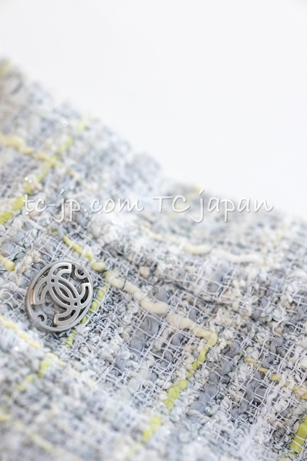 CHANEL 09S Light Gray Mint Cotton Wool Tweed Skirt 34 シャネル ライト グレー ミント コットン ウール ツイード スカート 即発