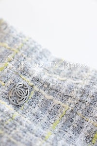 CHANEL 09S Light Gray Mint Cotton Wool Tweed Jacket Skirt Suit 34 シャネル ライト グレー ミント コットン ウール ツイード ジャケット スカート スーツ 即発
