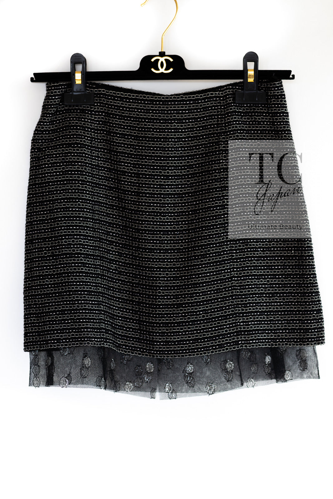 CHANEL 03A Black Silver Hemp Tweed Mini Skirt 34 シャネル ブラック シルバー ヘンプ ツイード ミニ スカート 即発