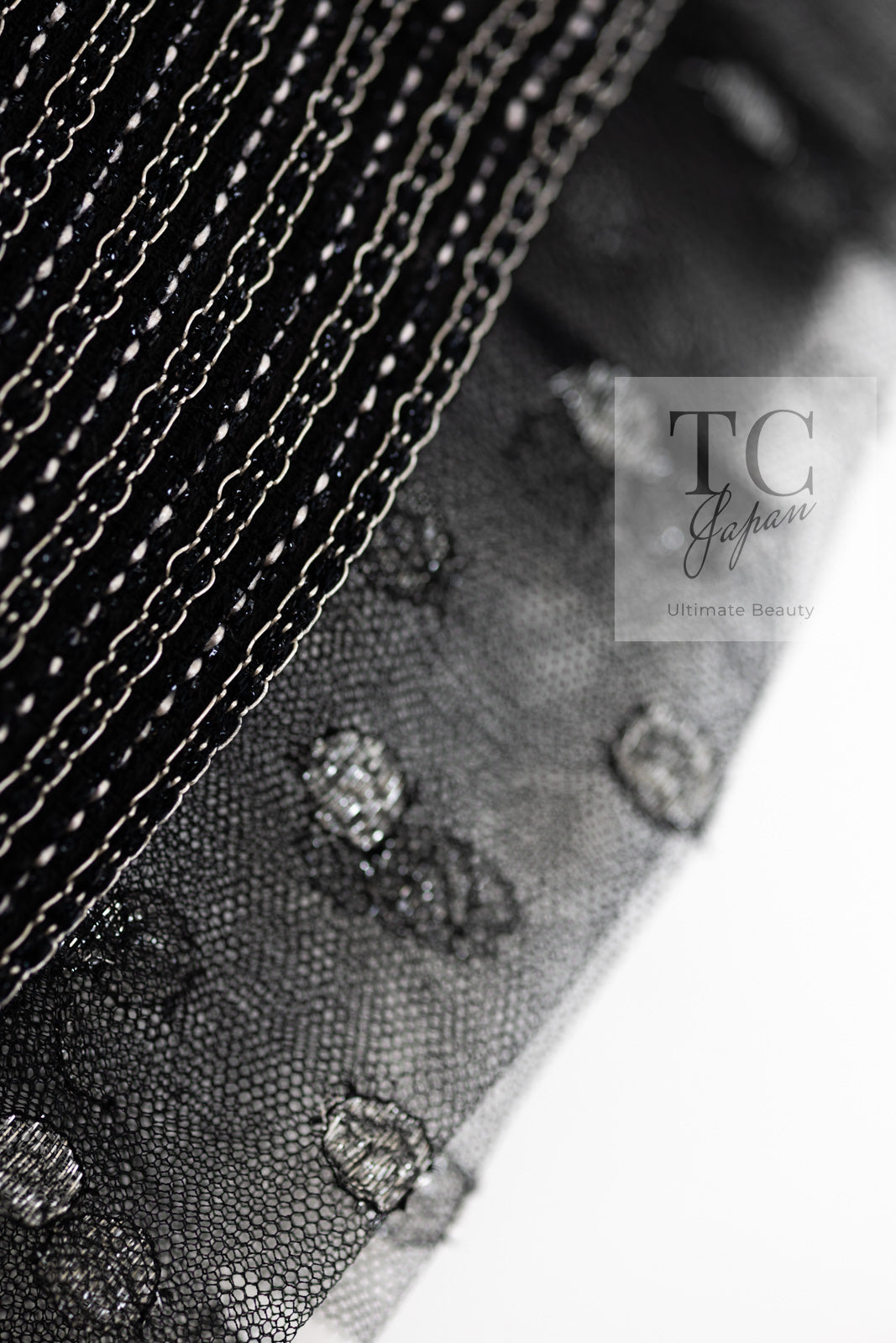 シャネル スカート CHANEL ブラック シルバー ヘンプ ツイード ミニ