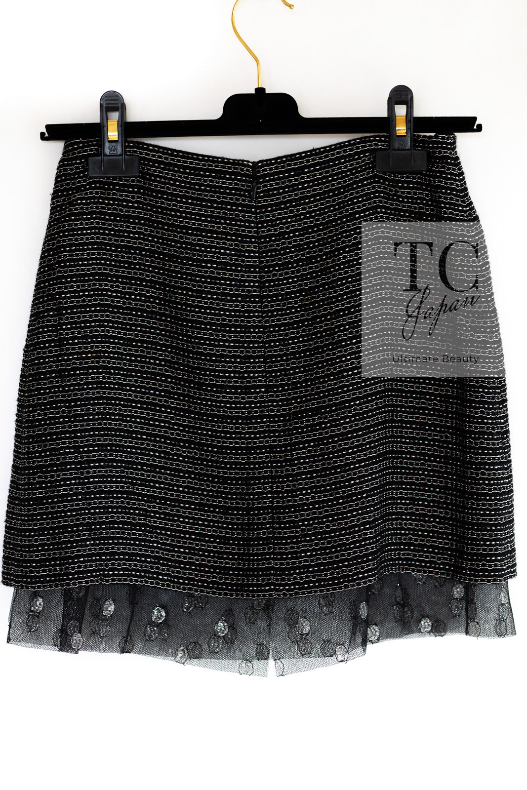 CHANEL ツイード ミニスカート 34 シャネル スカート CHANEL ブラック シルバー ヘンプ ツイード ミニ
