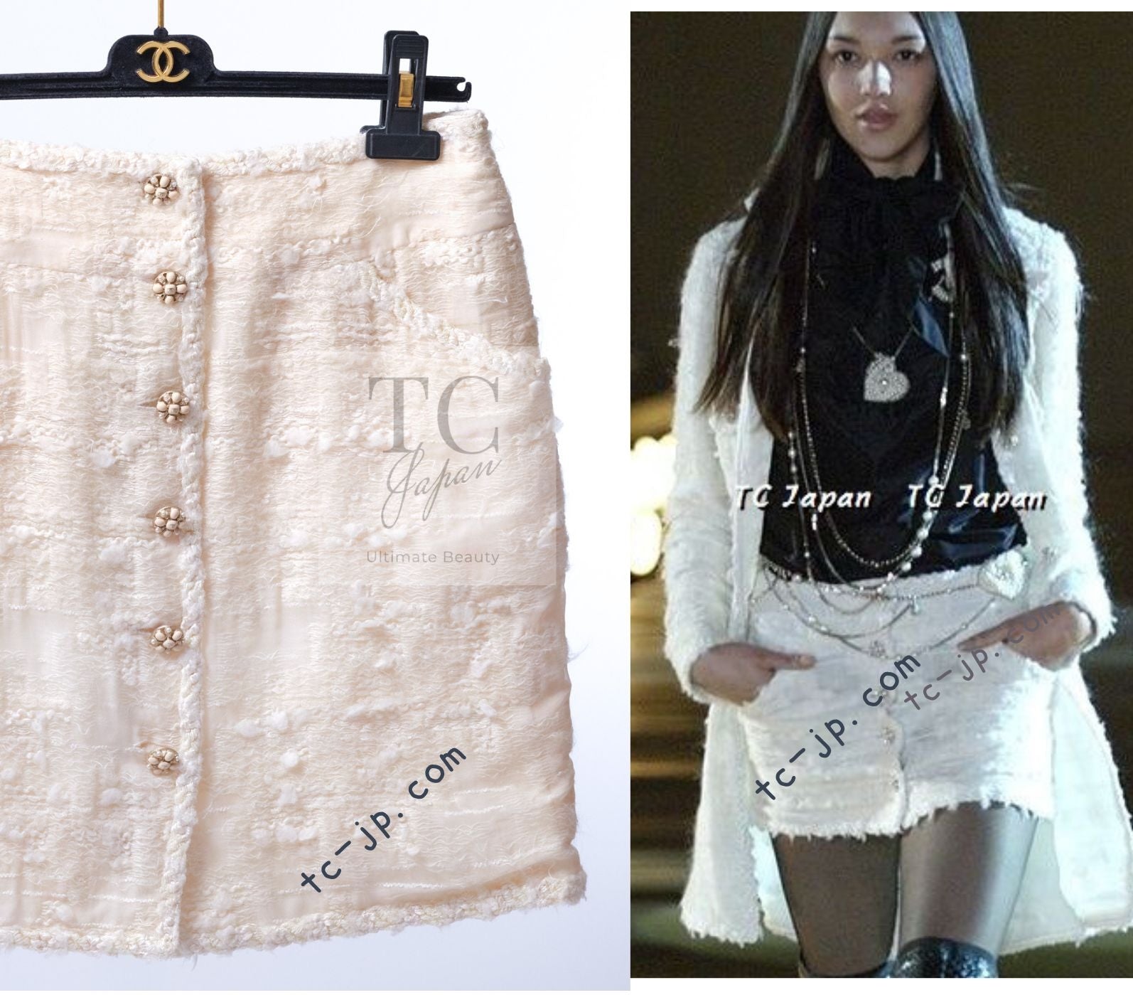 シャネル スカート CHANEL アイボリー オフホワイト ルサージュ