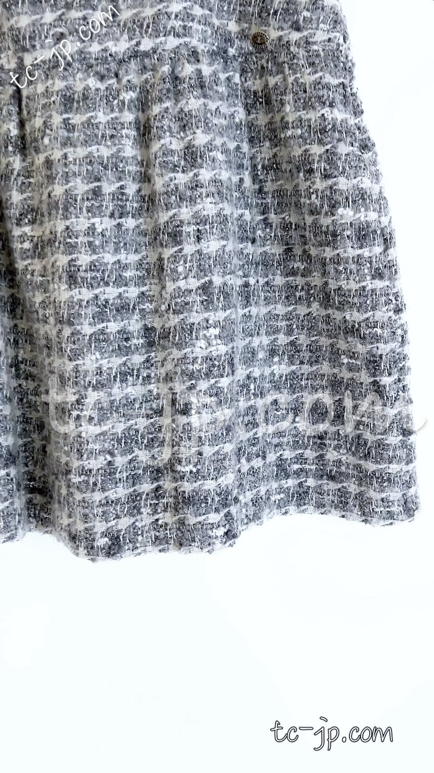 CHANEL 05A Gray Silver Mix Wool Cashmere Tweed Skirt 36 38 シャネル グレー シルバー ふんわり ウール カシミヤ ツイード スカート 即発