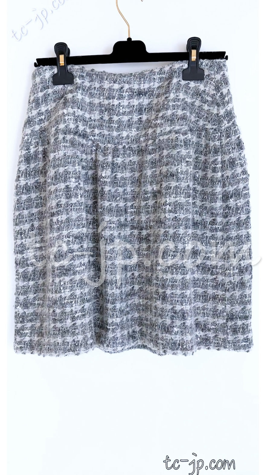 CHANEL 05A Gray Silver Mix Wool Cashmere Tweed Skirt 36 38 シャネル グレー シルバー ふんわり ウール カシミヤ ツイード スカート 即発