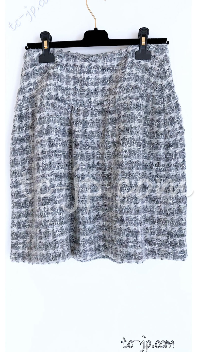 CHANEL 05A Gray Silver Mix Wool Cashmere Tweed Skirt 36 38 シャネル グレー シルバー ふんわり ウール カシミヤ ツイード スカート 即発