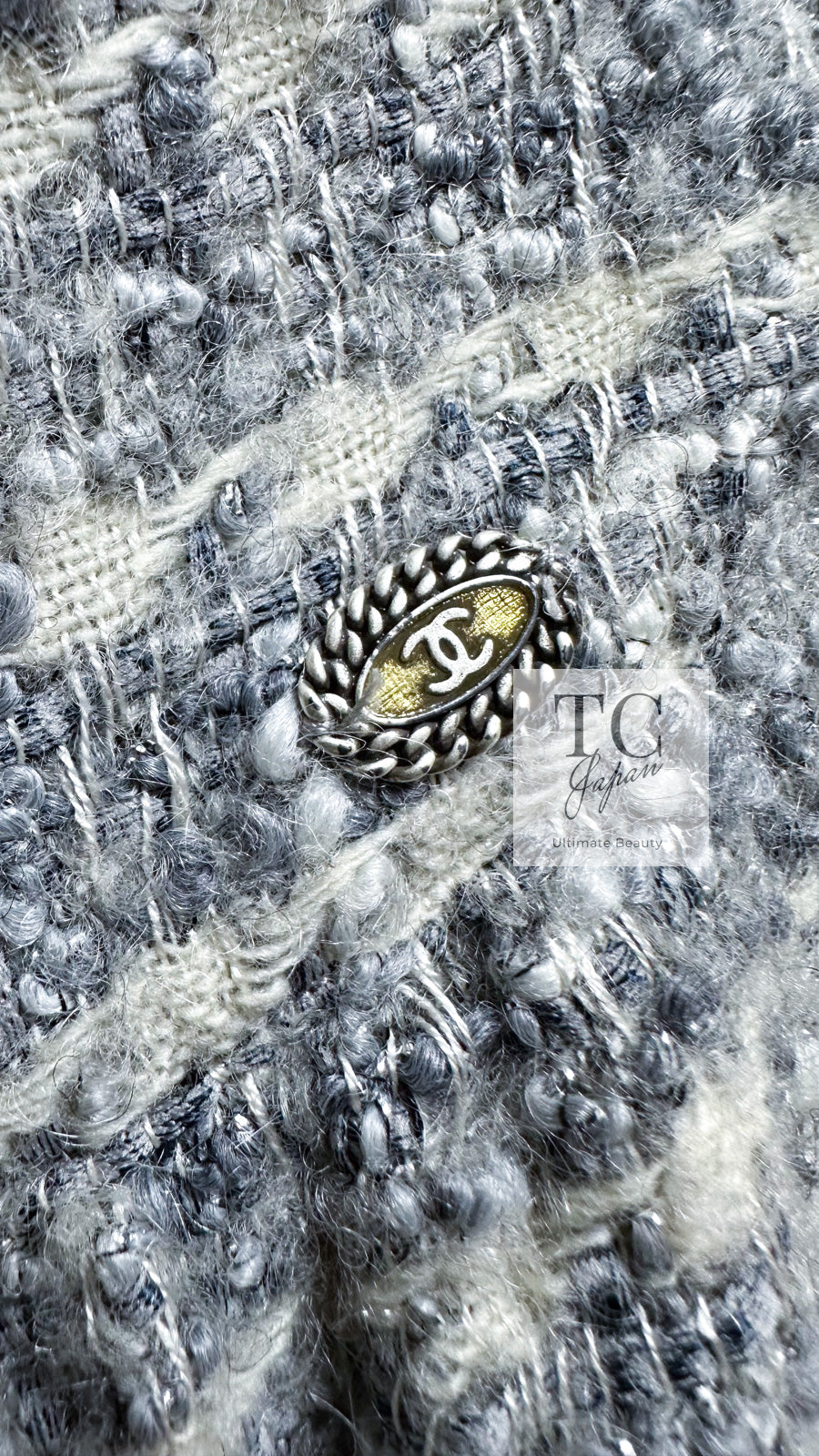 CHANEL 05A Gray Silver Mix Wool Cashmere Tweed Skirt 36 38 シャネル グレー シルバー ふんわり ウール カシミヤ ツイード スカート 即発