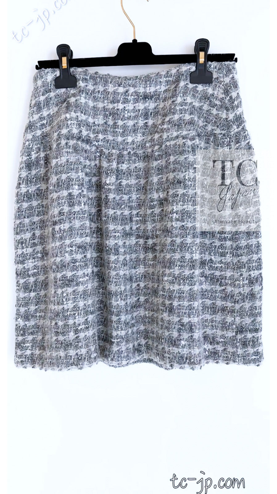 CHANEL 05A Gray Silver Mix Wool Cashmere Tweed Skirt 36 38 シャネル グレー シルバー ふんわり ウール カシミヤ ツイード スカート 即発