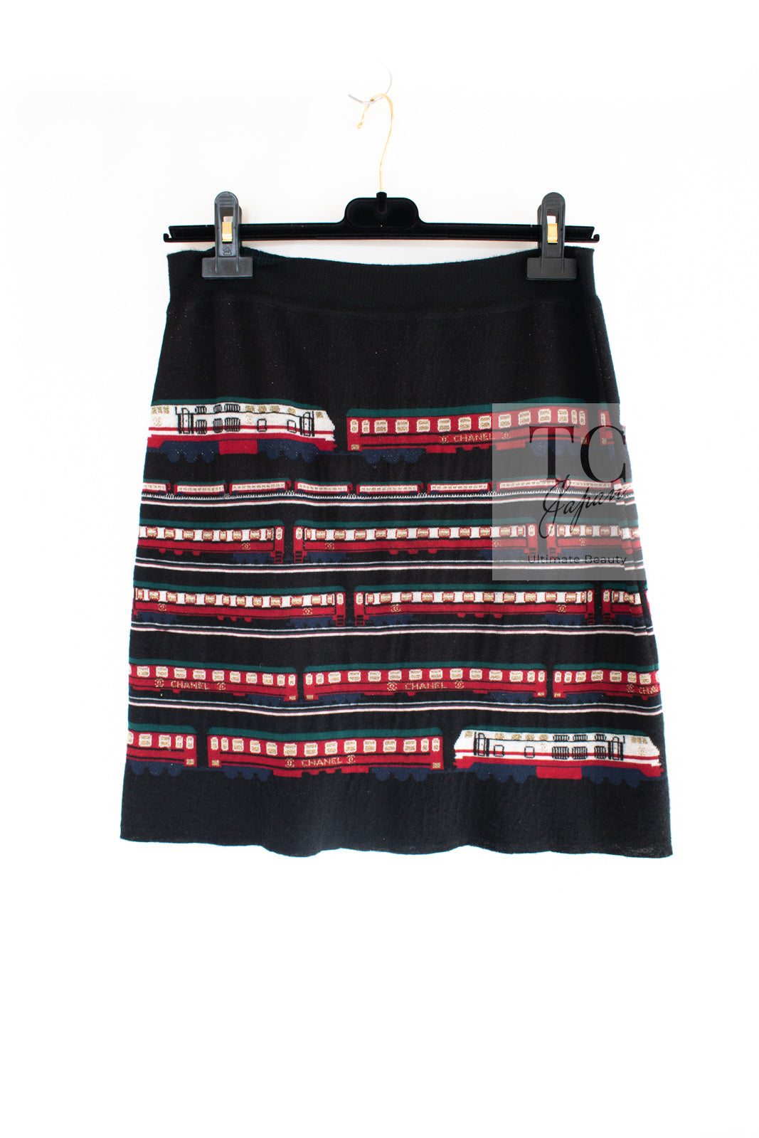 CHANEL 07C Black Train Central Station Cotton Cashmere Knit Skirt 38 シャネル ブラック セントラルステーション 電車 コットン カシミヤ ニット スカート 即発