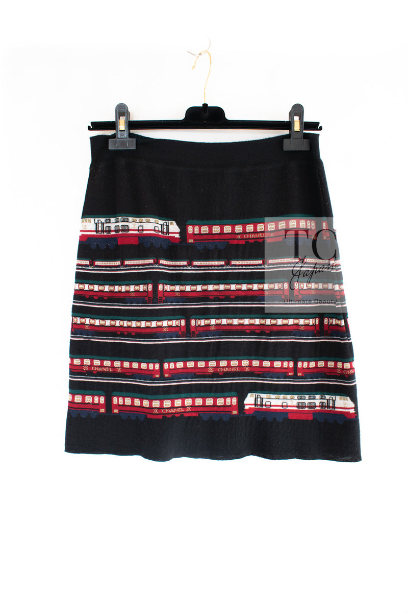 CHANEL 07C Black Train Central Station Cotton Cashmere Knit Skirt 38 シャネル ブラック セントラルステーション 電車 コットン カシミヤ ニット スカート 即発
