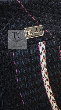 CHANEL 07C Navy Black Cotton Tweed Pleated Wool Skirt 36 シャネル ネイビー ブラック コットン ウール ツイード プリーツ スカート 即発