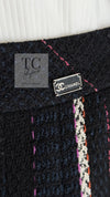 CHANEL 07C Navy Black Cotton Tweed Pleated Wool Skirt 36 シャネル ネイビー ブラック コットン ウール ツイード プリーツ スカート 即発