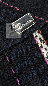 CHANEL 07C Navy Black Cotton Tweed Pleated Wool Skirt 36 シャネル ネイビー ブラック コットン ウール ツイード プリーツ スカート 即発