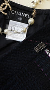 CHANEL 07C Navy Black Cotton Tweed Pleated Wool Skirt 36 シャネル ネイビー ブラック コットン ウール ツイード プリーツ スカート 即発