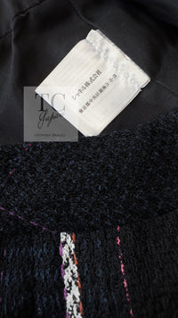 CHANEL 07C Navy Black Cotton Tweed Pleated Wool Skirt 36 シャネル ネイビー ブラック コットン ウール ツイード プリーツ スカート 即発
