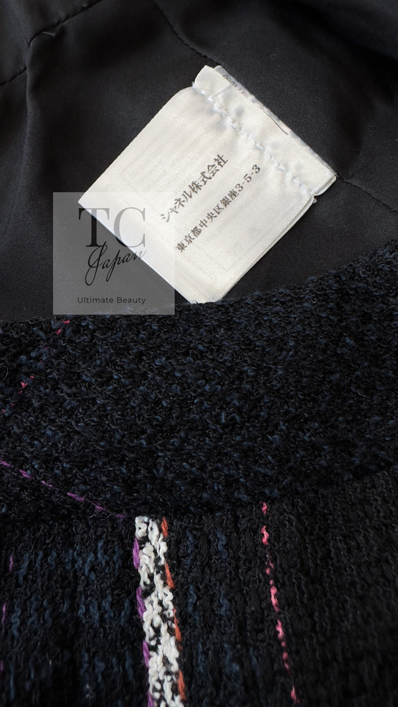CHANEL 07C Navy Black Cotton Tweed Pleated Wool Skirt 36 シャネル ネイビー ブラック コットン ウール ツイード プリーツ スカート 即発