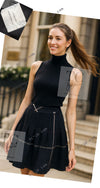 CHANEL 07C Navy Black Cotton Tweed Pleated Wool Skirt 36 シャネル ネイビー ブラック コットン ウール ツイード プリーツ スカート 即発