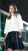 CHANEL 07C Navy Black Cotton Tweed Pleated Wool Skirt 36 シャネル ネイビー ブラック コットン ウール ツイード プリーツ スカート 即発