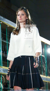 CHANEL 07C Navy Black Cotton Tweed Pleated Wool Skirt 36 シャネル ネイビー ブラック コットン ウール ツイード プリーツ スカート 即発