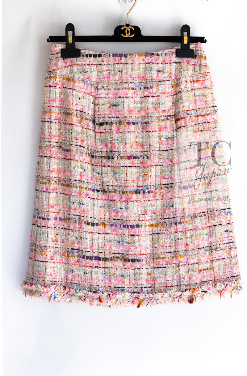 CHANEL 04S Pink Multicolor CC Gold Lesage Tweed Skirt 36 シャネル ピンク ミックス CC ゴールド ルサージュ ツイード スカート 即発