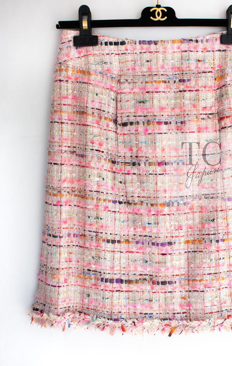 CHANEL 04S Pink Multicolor CC Gold Lesage Tweed Skirt 36 シャネル ピンク ミックス CC ゴールド ルサージュ ツイード スカート 即発