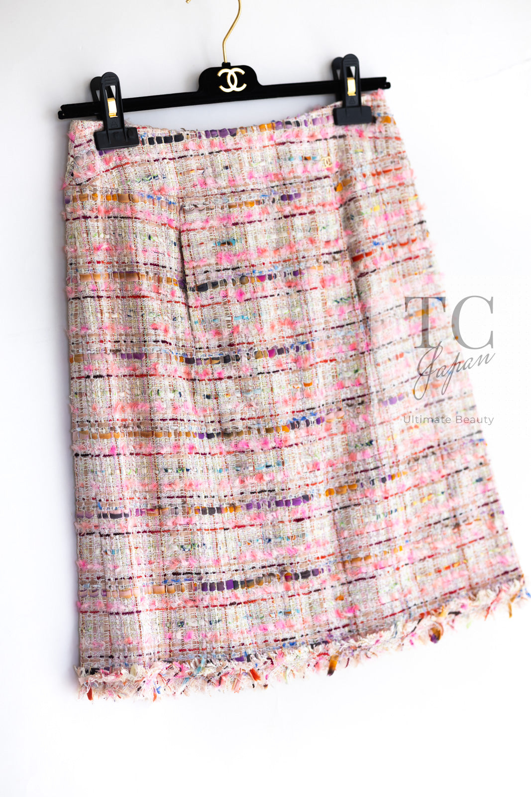 CHANEL 04S Pink Multicolor CC Gold Lesage Tweed Skirt 36 シャネル ピンク ミックス CC ゴールド ルサージュ ツイード スカート 即発