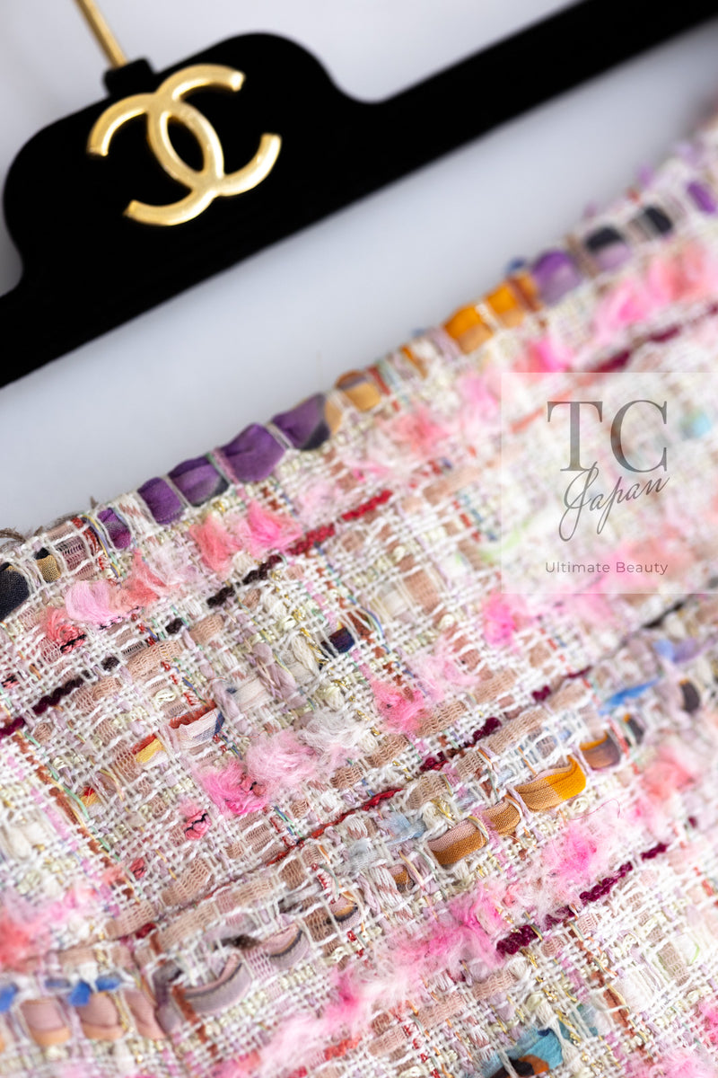 CHANEL 04S Pink Multicolor CC Gold Lesage Tweed Skirt 36 シャネル ピンク ミックス CC ゴールド ルサージュ ツイード スカート 即発