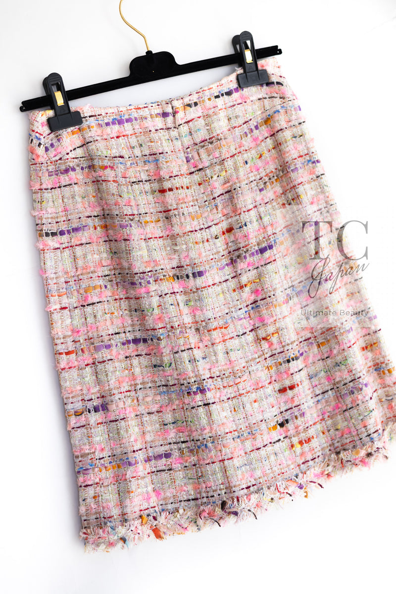CHANEL 04S Pink Multicolor CC Gold Lesage Tweed Skirt 36 シャネル ピンク ミックス CC ゴールド ルサージュ ツイード スカート 即発