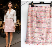 CHANEL 04S Pink Multicolor CC Gold Lesage Tweed Skirt 36 シャネル ピンク ミックス CC ゴールド ルサージュ ツイード スカート 即発