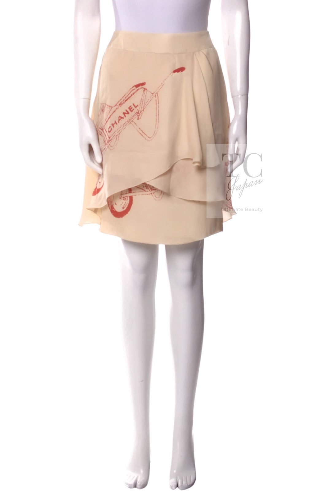 CHANEL 04S Beige Neutral Silk Skirt 36 シャネル ベージュ ニュートラル ミルフィーユ シルク スカート 即発