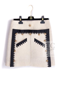 CHANEL 15PF Ivory Wool Mohair Leather Trim Skirt 44 シャネル アイボリー ウール モヘア レザートリム スカート 即発