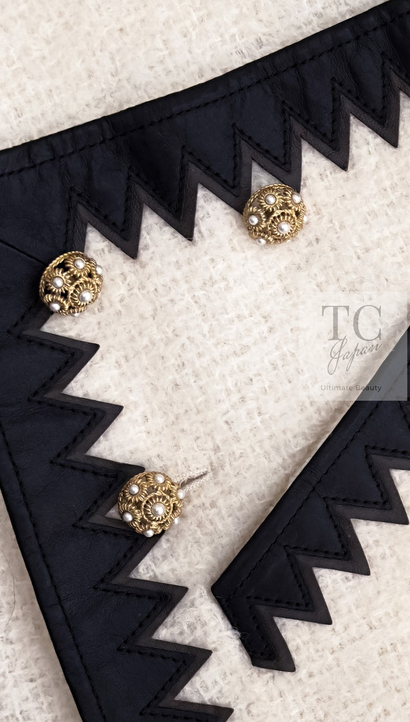 CHANEL 15PF Ivory Wool Mohair Leather Trim Skirt 44 シャネル アイボリー ウール モヘア レザートリム スカート 即発