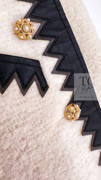 CHANEL 15PF Ivory Wool Mohair Leather Trim Skirt 44 シャネル アイボリー ウール モヘア レザートリム スカート 即発