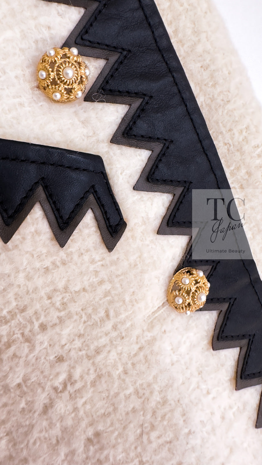 CHANEL 15PF Ivory Wool Mohair Leather Trim Skirt 44 シャネル アイボリー ウール モヘア レザートリム スカート 即発