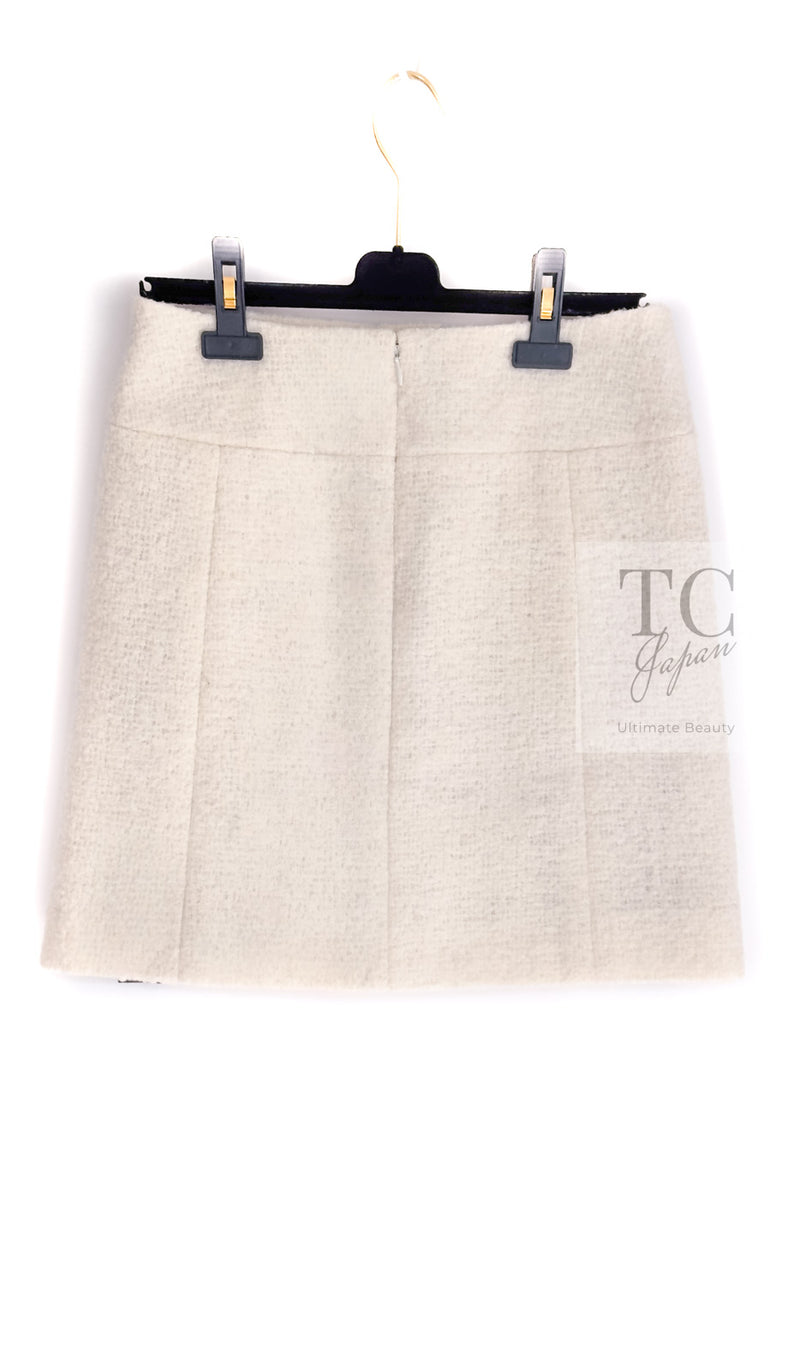 CHANEL 15PF Ivory Wool Mohair Leather Trim Skirt 44 シャネル アイボリー ウール モヘア レザートリム スカート 即発