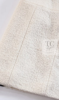 CHANEL 15PF Ivory Wool Mohair Leather Trim Skirt 44 シャネル アイボリー ウール モヘア レザートリム スカート 即発