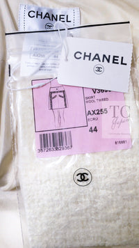 CHANEL 15PF Ivory Wool Mohair Leather Trim Skirt 44 シャネル アイボリー ウール モヘア レザートリム スカート 即発