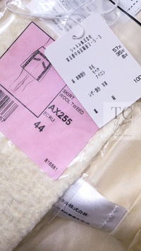 CHANEL 15PF Ivory Wool Mohair Leather Trim Skirt 44 シャネル アイボリー ウール モヘア レザートリム スカート 即発
