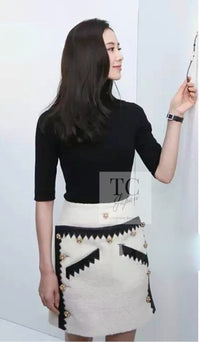 CHANEL 15PF Ivory Wool Mohair Leather Trim Jacket Skirt Suit 34 36 シャネル アイボリー ウール モヘア レザートリム ジャケット スカート スーツ 即発 - TC JAPAN