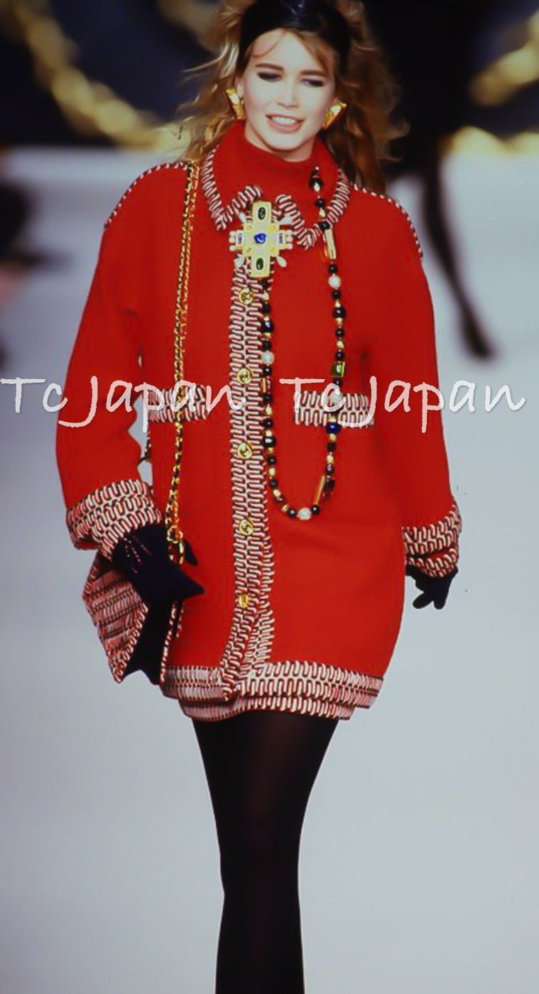 CHANEL 90A Vintage Supermodel Red Wool Tweed Skirt 34 36 シャネル ヴィンテージ スーパーモデル レッド ウール ツイード スカート 即発