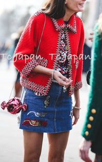 CHANEL 90A Vintage Supermodel Red Wool Tweed Skirt 34 36 シャネル ヴィンテージ スーパーモデル レッド ウール ツイード スカート 即発